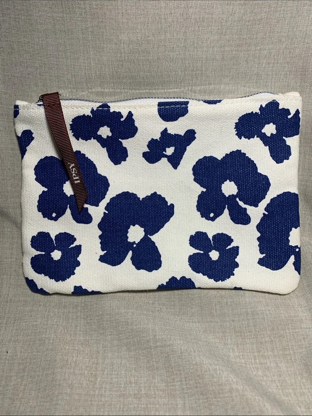 ipsy Blue and White Floral Canvas Makeup Pouch